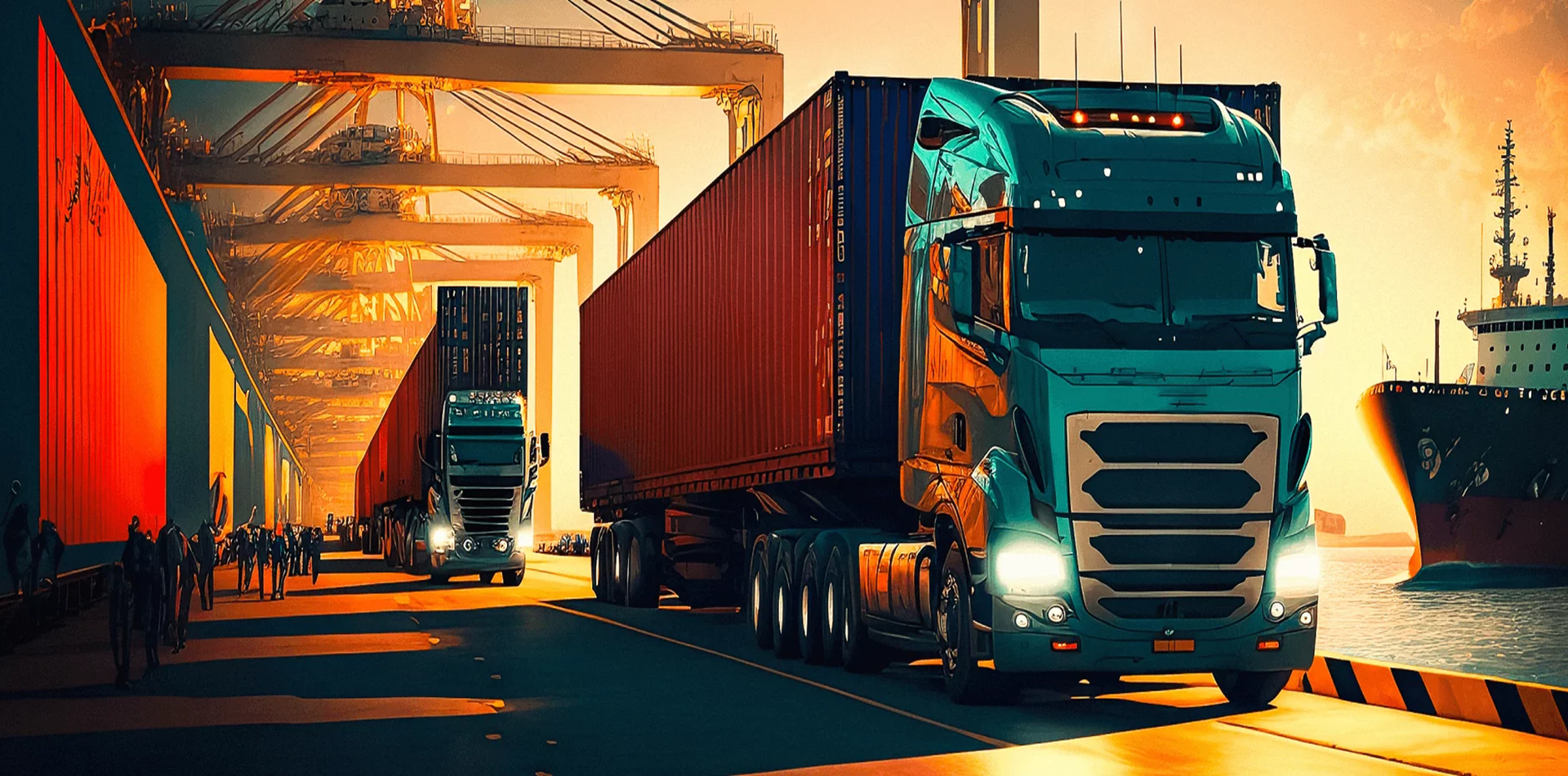 Truck on a highway at sunset, symbolizing efficient logistics